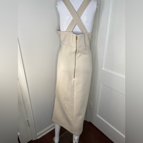Donna Karan NWT Cream Halter Sheath Midi Cross back Dress - Picture 8 of 10